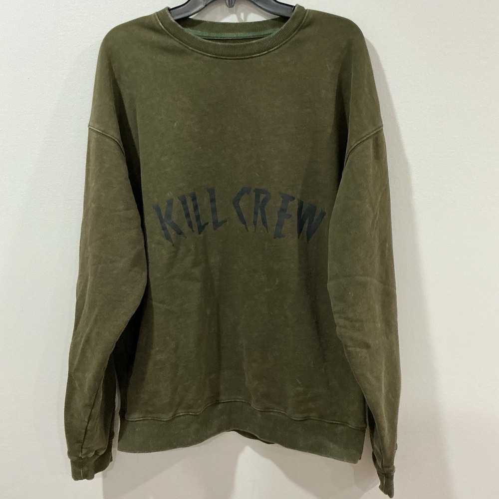 "KILL CREW" CREW NECK - OLIVE Oversized Heavyweight Mens L Suicide Prevention
